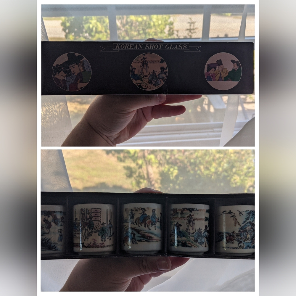 Korean Shot Glass Set with Traditional Art